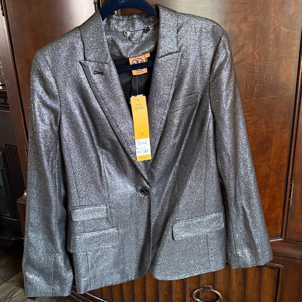 Tory Burch Metallic Silver Blazer